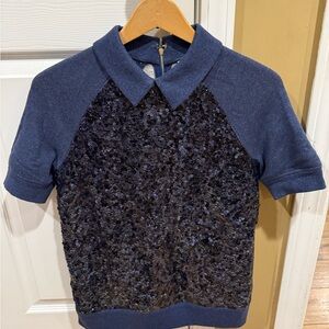 Kate Spade Blue Short Sleeve Tee with Textured Design